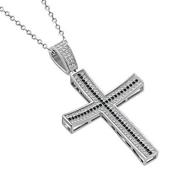 Men's 925 Sterling Silver Cross Pendant Necklace Cubic Zirconia