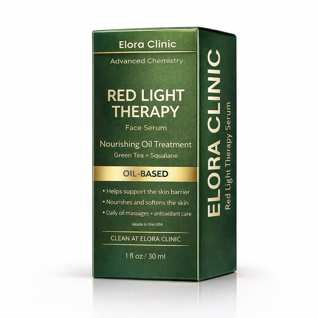 Elora Clinic Red Light Therapy Face Serum with Black Seed Oil & Green Tea, Hydrating Glow, 1 fl oz