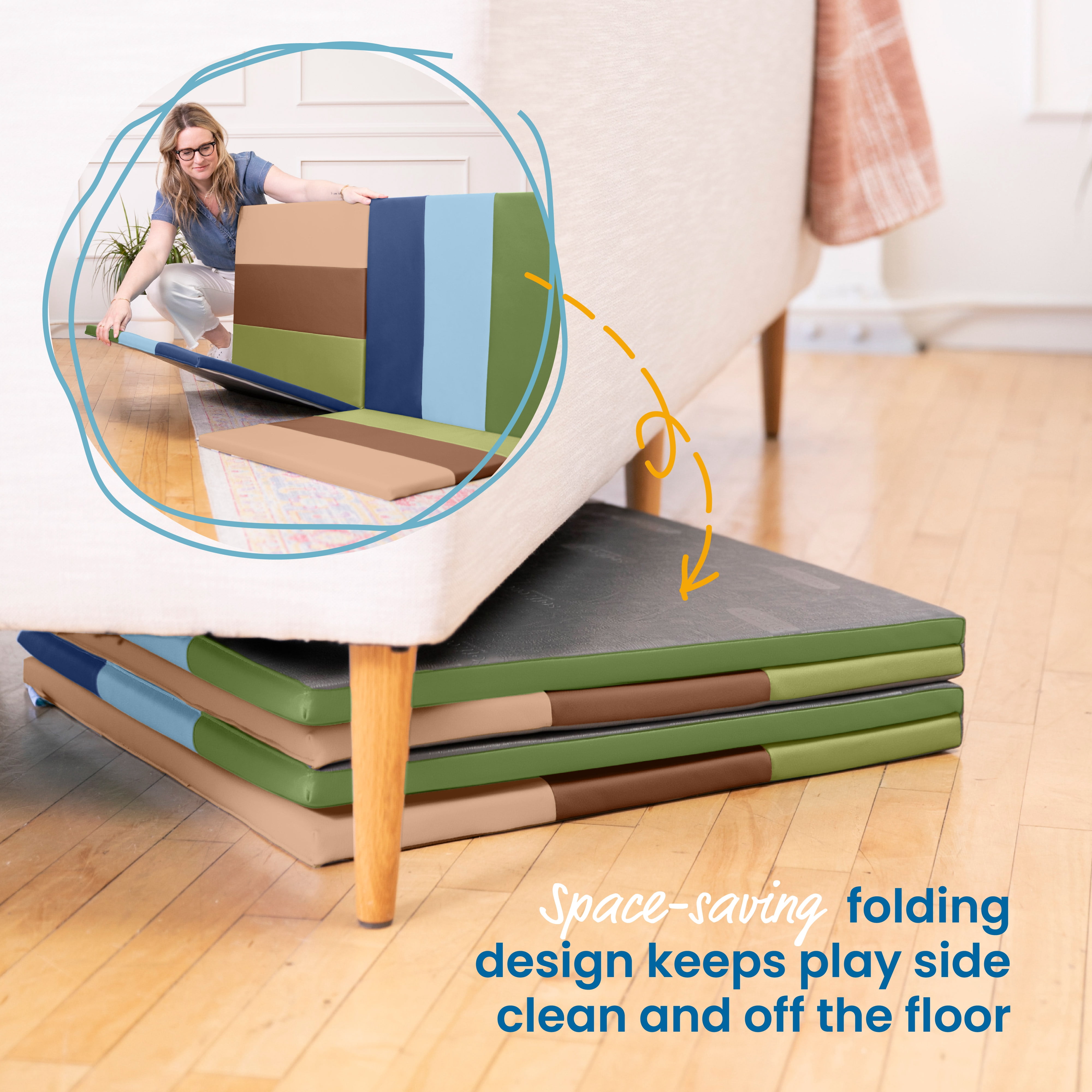 ECR4Kids SoftZone Turning Tiles Folding Activity Play Mat, 48in Square, Baby Essentials, Earthtone