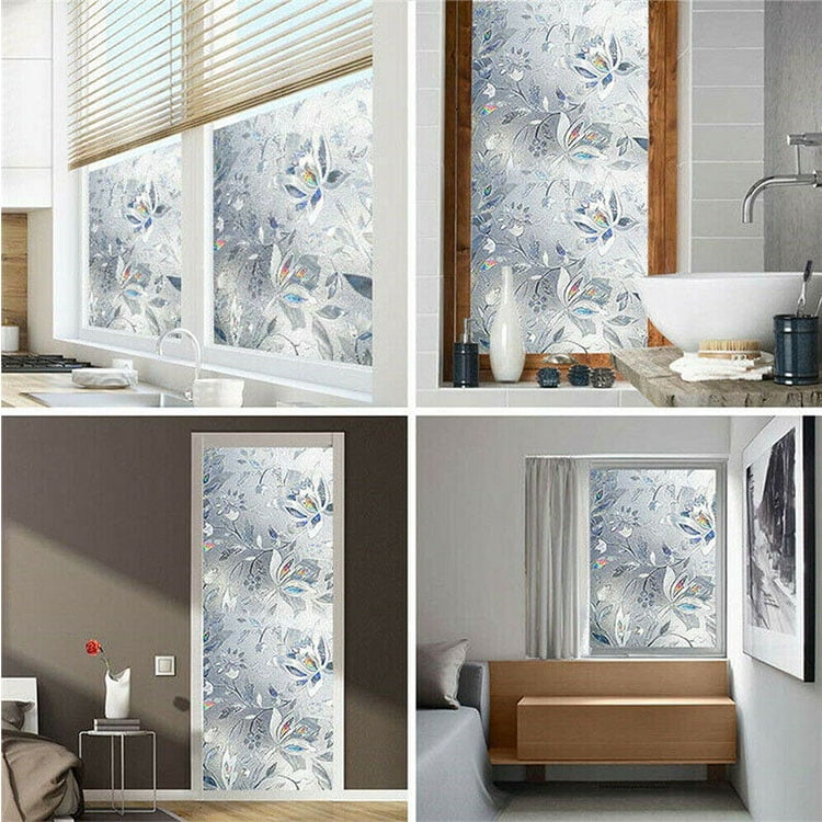 Glue Free 3D Rose Floral Static Decorative Frosted House Office Window Films Privacy Kitchen Curtains for Glass 23.6 Inch x 13.1 Feet Jiaaomei Window Vinyl Privacy Film 
