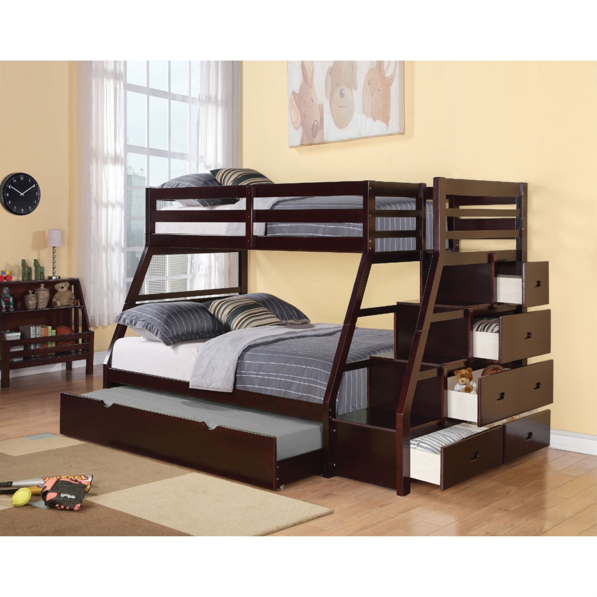 wooden bunk bed with storage