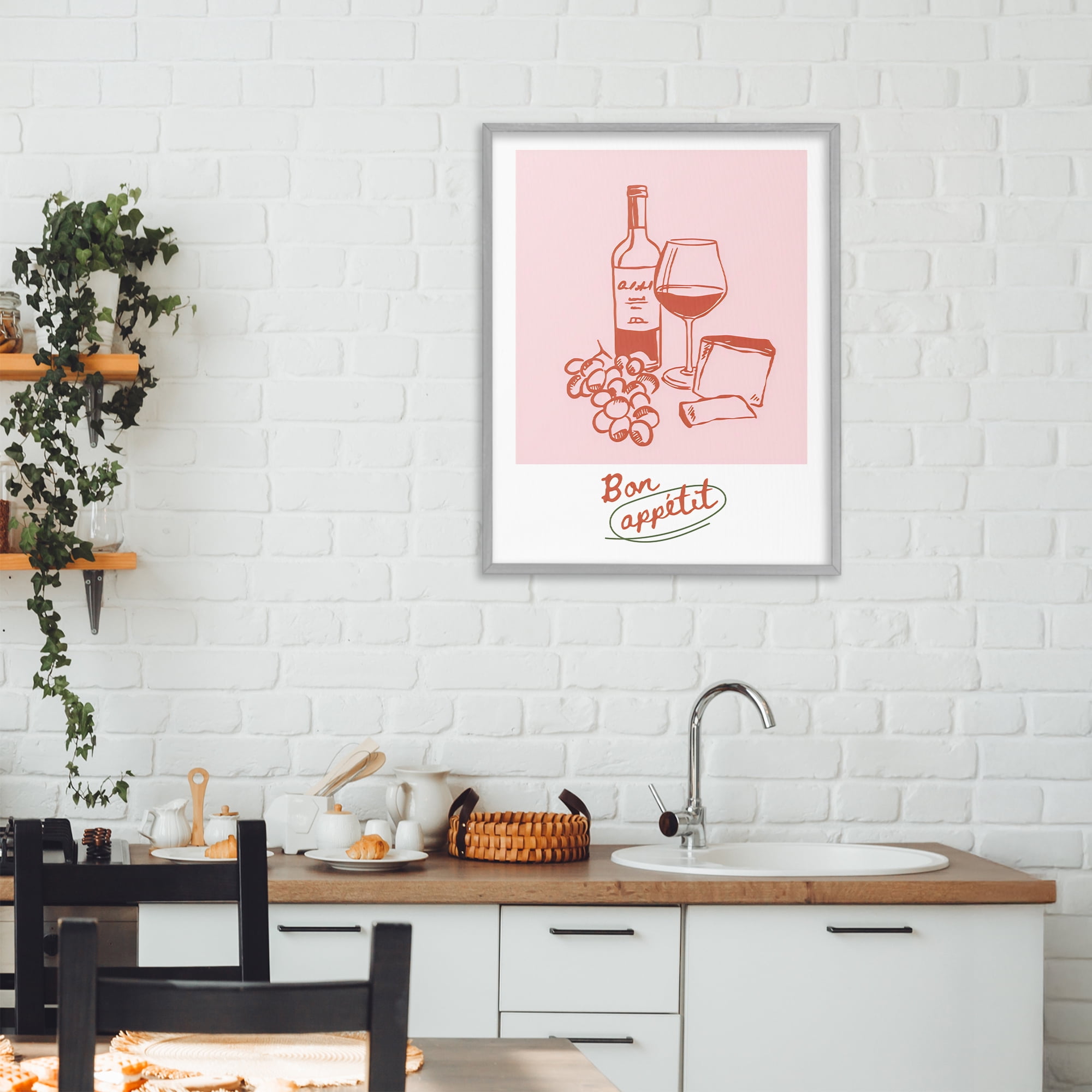 Stupell Industries Bon Appetit Wine & Grapes Gray Framed Giclee Art, design by The Prints Vibe
