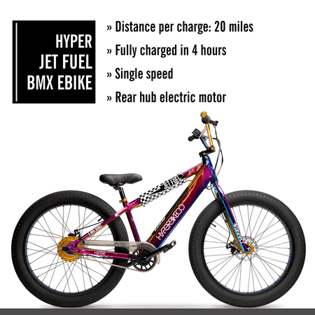 Hyper Bicycles Jet Fuel 26" 36V Electric BMX Fat Tire E-Bik for Adults, Pedal-Assist, 250W Motor