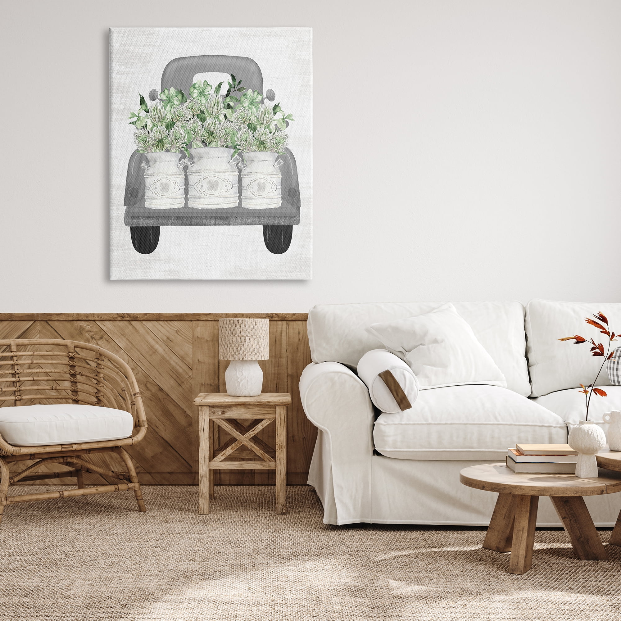 Stupell Industries Pickup Truck with Greenery Botanical & Floral Painting Gallery Wrapped Canvas Art Print Wall Art, 36 x 48