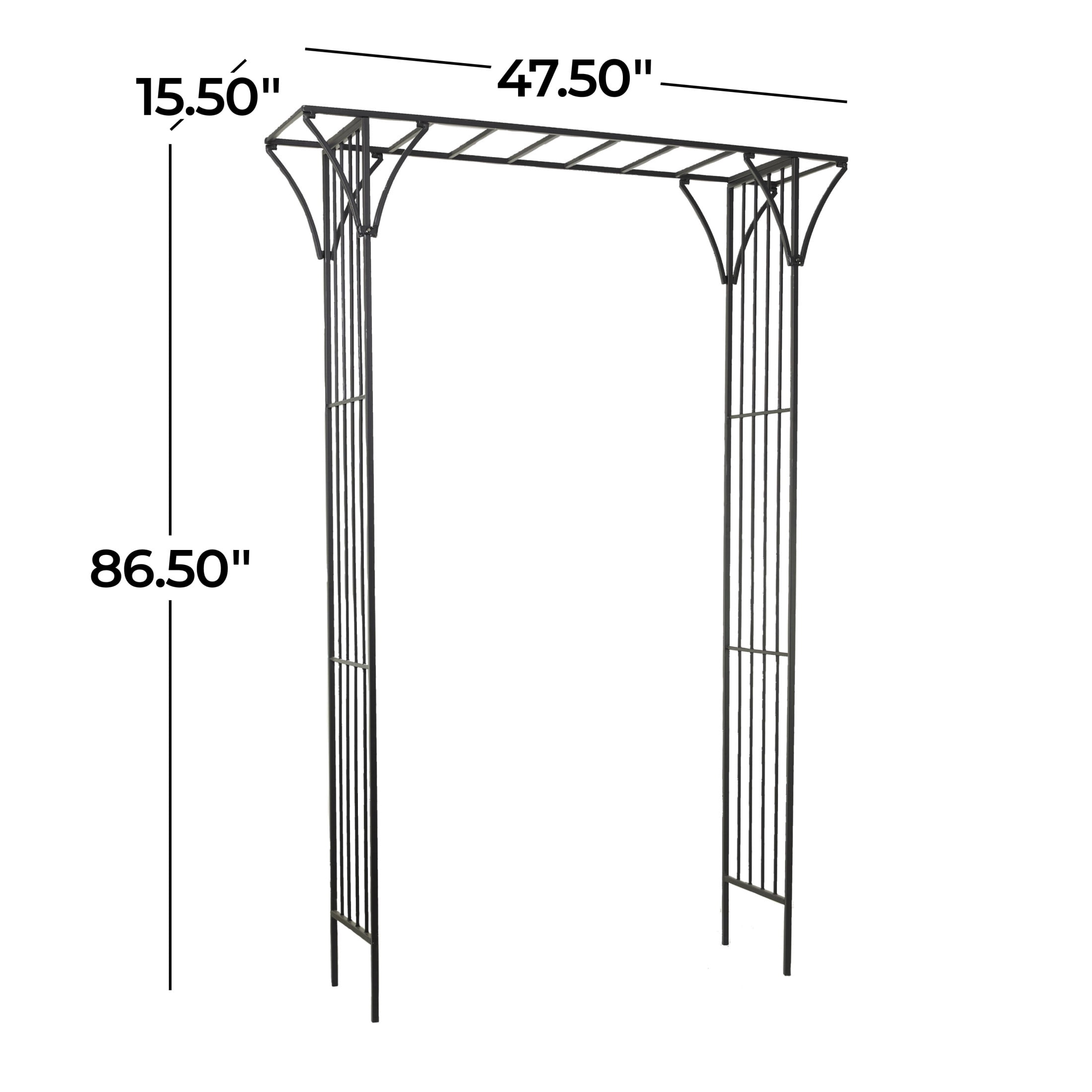 DecMode 87" Indoor Outdoor Black Metal Garden Arbor with Lattice Work Sides
