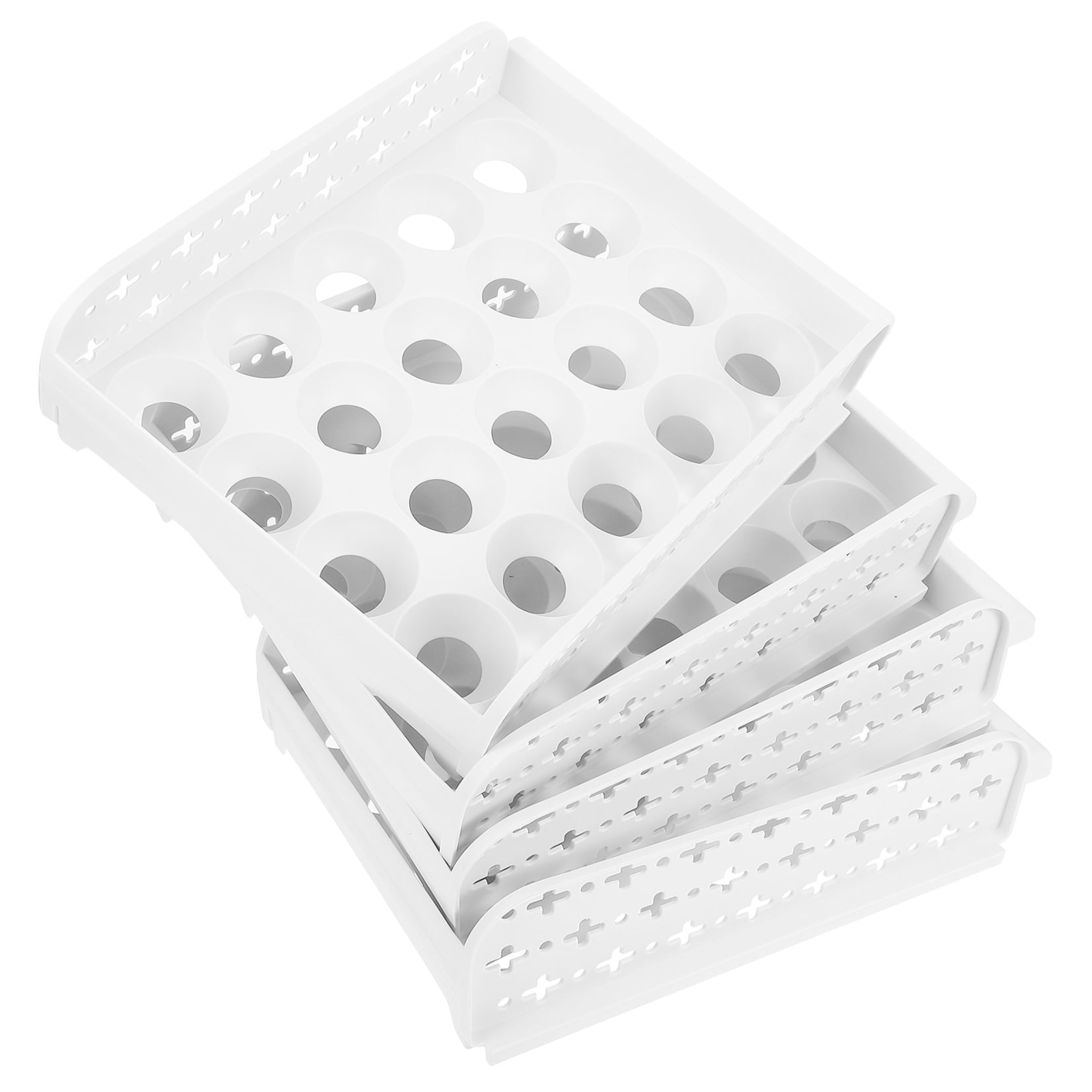 Toyvian White Stackable Crisper Tray Organizer with Shockproof Groove Design for Kitchen and Refrigerator Storage Solutions