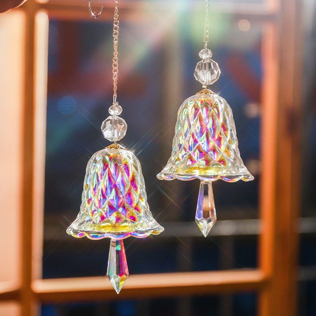 Campana de viento de cristal de arcoíris para colgar en la ventana, colgante de vidrio, atrapasol, decoración navideña