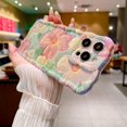 thumbnail image 3 of Case for iPhone 15 Pro Max, Cute Colorful Retro Oil Painting Printed Flower Laser Glossy Pattern, Durable TPU Protective Case Stylish Curly Waves Edge Phone Cover for Girls Women, Green, 3 of 7