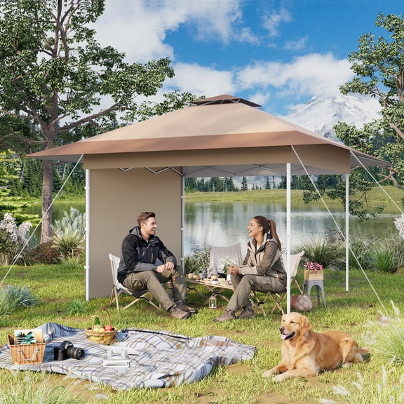 Bezseller 13x13 Pop Up Gazebo with Shade Cloth, Adjustable Height pergola with 4 SandBag, Khaki