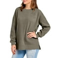 thumbnail image 6 of GuzomFashion Womens Oversized Crew Neck Sweatshirt with Lantern Sleeves - 100% Polyester, Wrinkle Resistant, Casual Layering, Army Green, S-XXL,Size S, 6 of 9