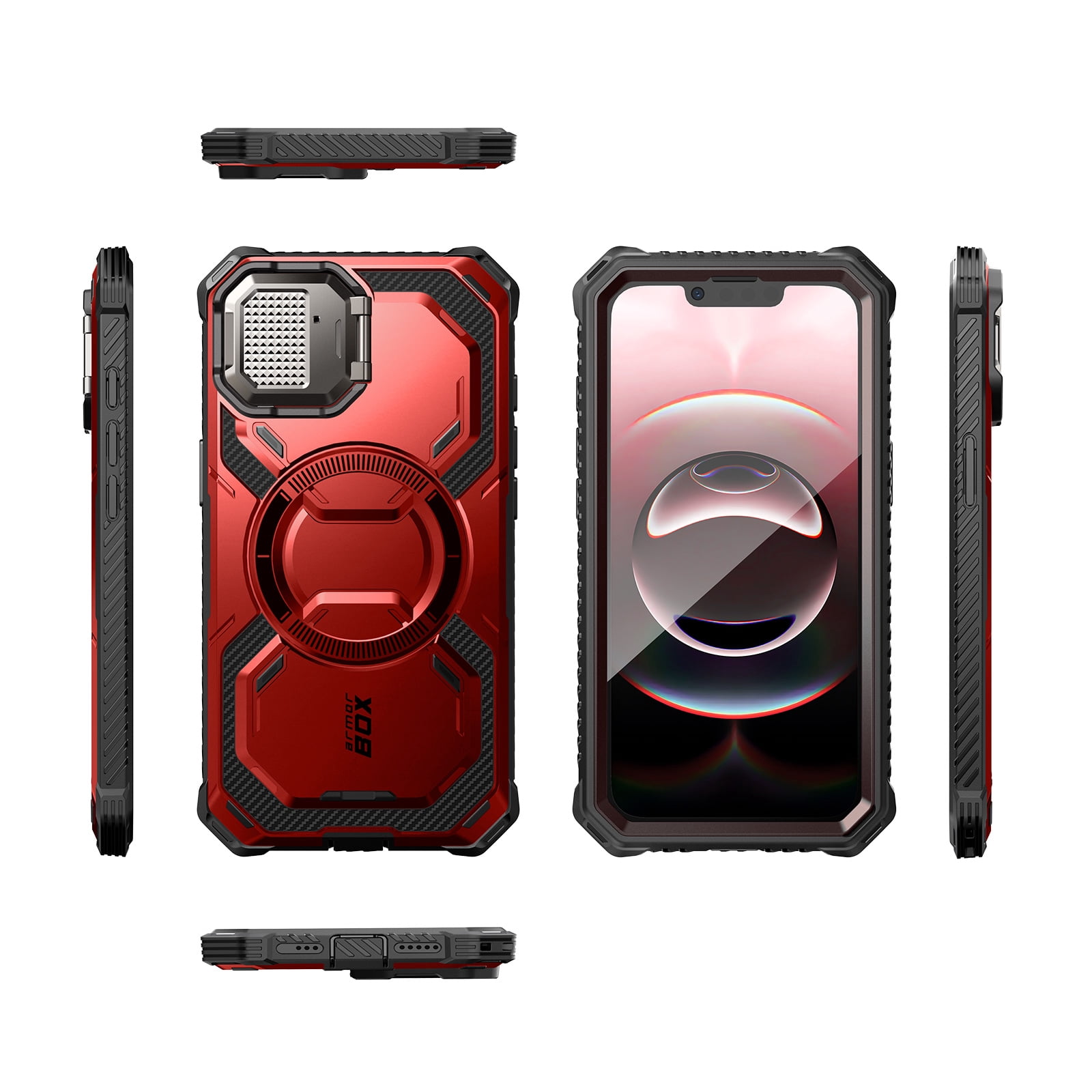 i-Blason for iPhone 17e/16e 6.1" Case with Camera Cover Stand [Built-in Screen Protector] [Wireless Charging Compatible] Full-Body Heavy Duty Military-Grade Protection Magnetic Phone Case, Ruddy
