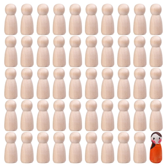 50pcs Unfinished Wooden Peg Dolls Display Decorations for Painting Craft Art Projects White 15x35mm