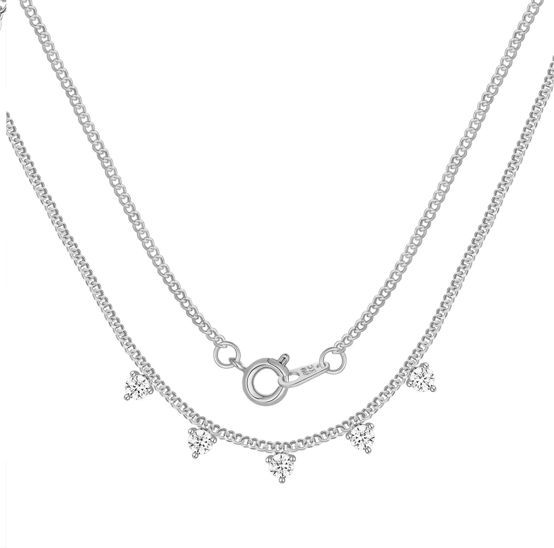Fine Silver Plated Drop Double Necklace Set with Simulated Diamonds Adult