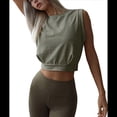 thumbnail image 3 of Camiseta Deportiva Corta para Mujer, , Sin Mangas, para Yoga, Correr, Gimnasio, Algodón, Verde , Talla XL, 3 of 7