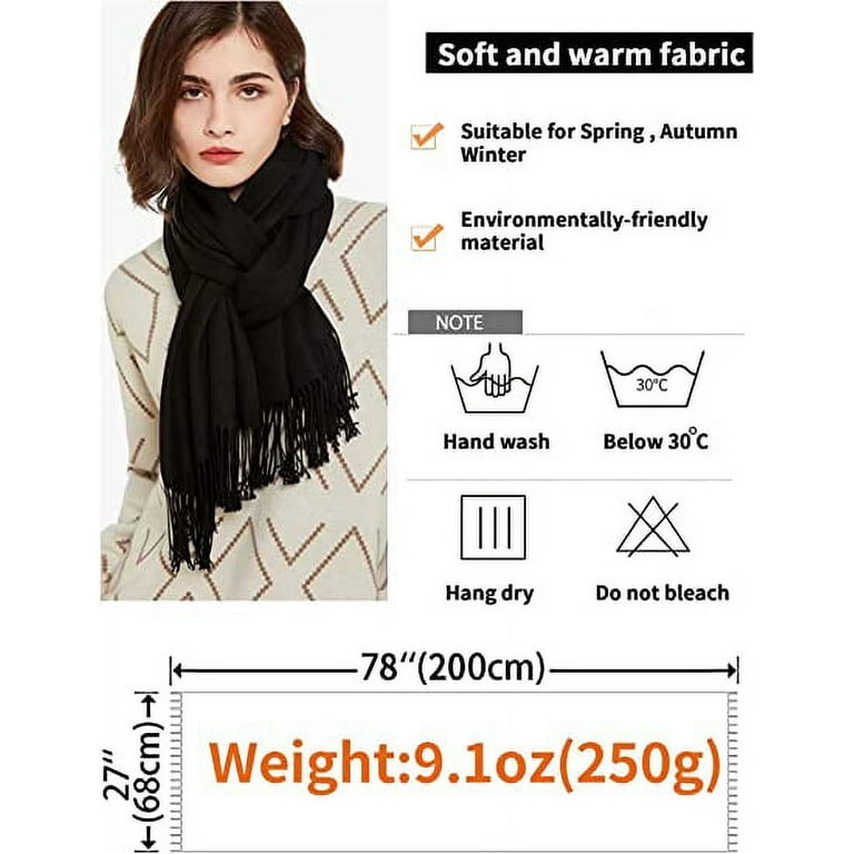 Women Scarf Pashmina Shawls and Wraps Black Long Large Winter More Warm  Thicker Scarves Black : : Clothing, Shoes & Accessories