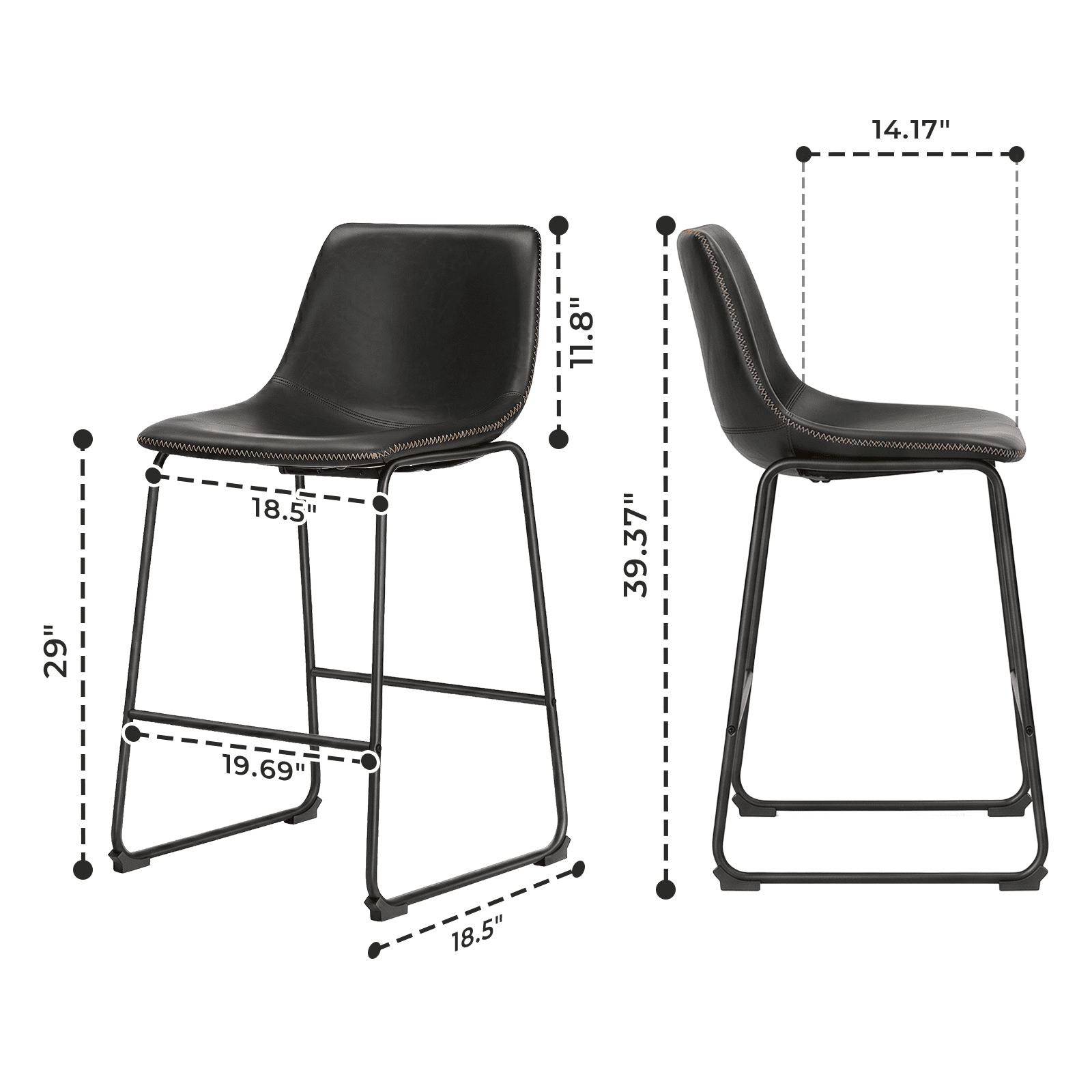 Alvantor 18"/30" Bar Stools Set of 2, Counter Height Bar Stools with Back, Modern PU Leather Stools with Metal Leg and Footrest, Bar Chairs for Kitchen lsland