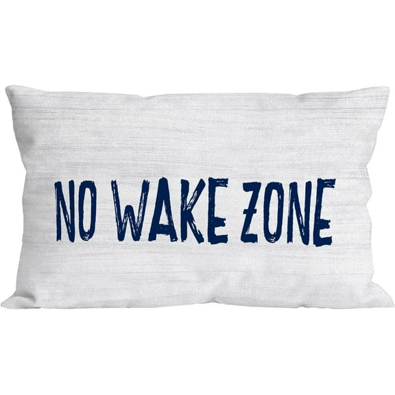 Funny Quote No Wake Zone Nautical Throw Pillow Cover Pillowcase 12x20 Inch Decor, Lake House Adventure Farmhouse Porch Sofa Bed Home Decoration