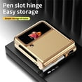 thumbnail image 5 of Dteck Cover for Galaxy Z Flip 3/ Flip 4 Case with S Pen Holder(Come with a Stylus Pen), Two Hinge Protection Folding Folio Hard PC & PU Leather Case for Samsung Z Flip 4 2022, Gold, 5 of 7