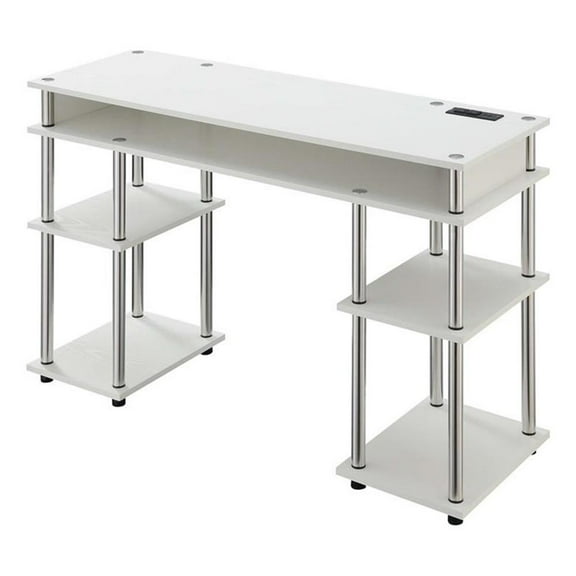 UrbanPro Contemporary Wood No Tools Student Desk with Charging Station in White