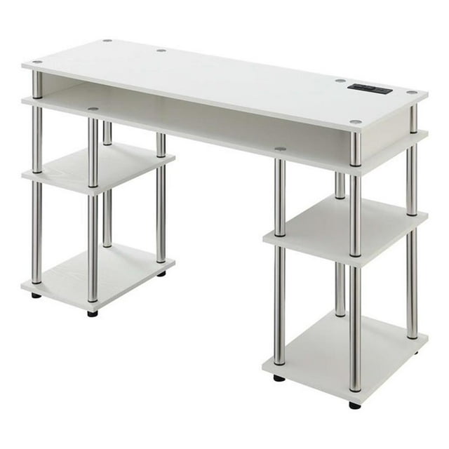 Pemberly Row Contemporary Wood Student Desk with Charging Station in White