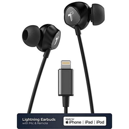 Thore for iPhone Earphones Apple MFI Lightning Cord In Ear Earbud Headphones w/ Mic Black