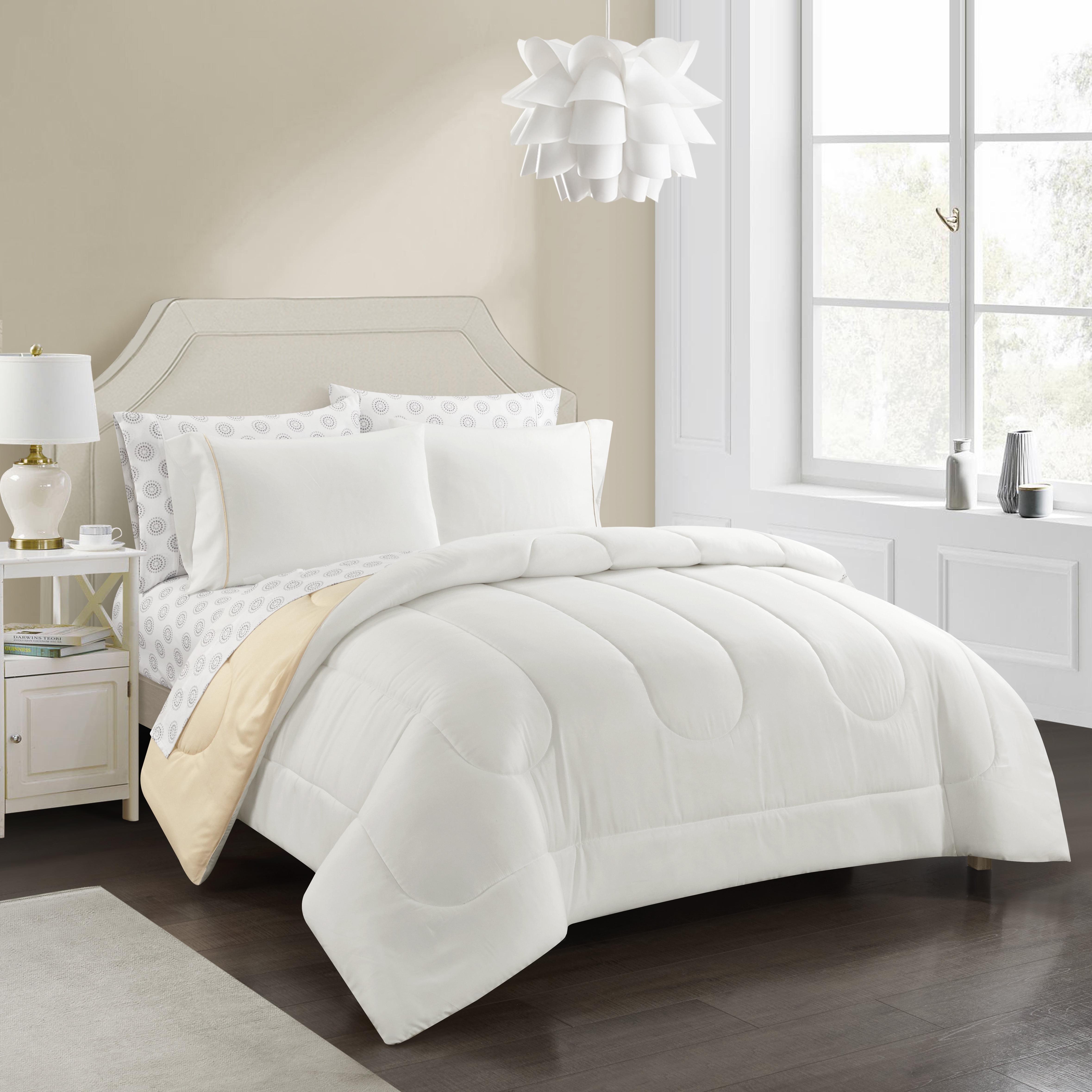 CASA 7-Piece Solid Reversible Comforter Set With BONUS Pillowcases