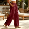 thumbnail image 4 of Diufon Cotton Linen Pants Women Drawstring Waist Summer Palazzo Pants Flowy Wide Leg Beach Trousers with Pockets, 4 of 9