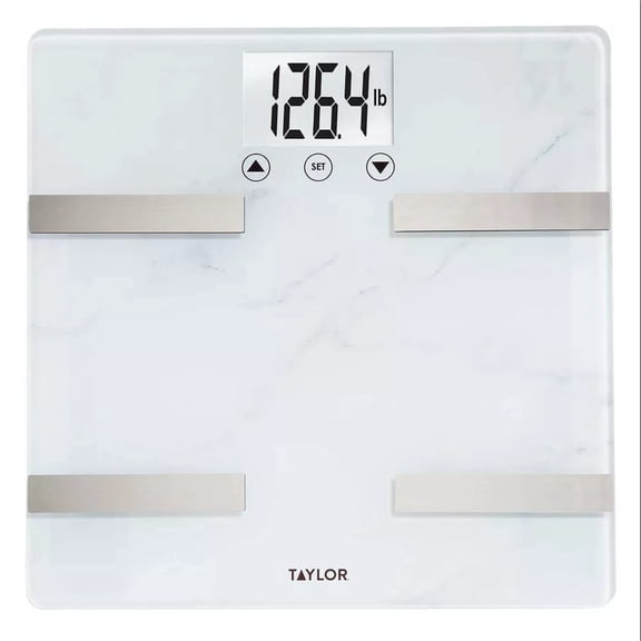 Taylor BIA Body Composition Digital Scale – 12.2" Carrara Marble Glass Bathroom Platform, 440 lb Capacity Weight Monitor with BMI, Cal-Max Analysis & 12 User Memory Profiles for Home Use