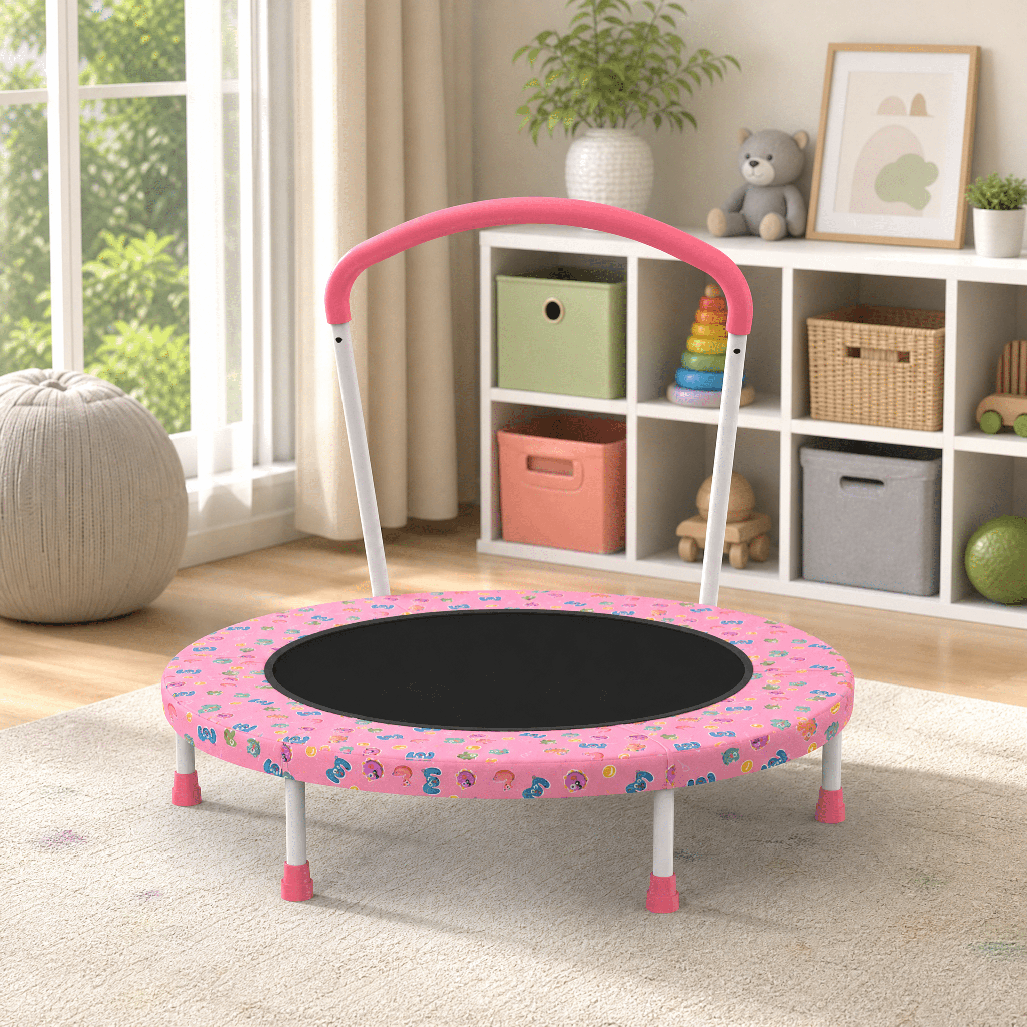 36inch Mini Trampoline for Kids Ages 1-6 Indoor Outdoor Trampoline with Handle Fun for Kids