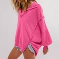 thumbnail image 4 of UJNDER Women's Solid Color Button Detail Sweatshirt Sleeve V Neck Lapel Loose Fit Hot Pink XL, 4 of 8