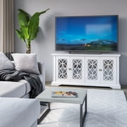 Twin Star Home Sideboard with Tempered Glass Panels in White