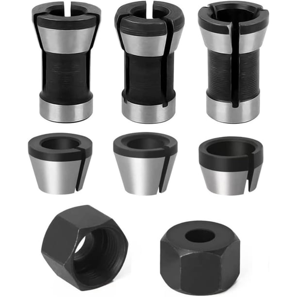 Portabrocas de broca de enrutador de 8 piezas, adaptador de abrazadera para máquina de corte de grabado + 2 tuercas para enrutador eléctrico de máquina de corte de grabado