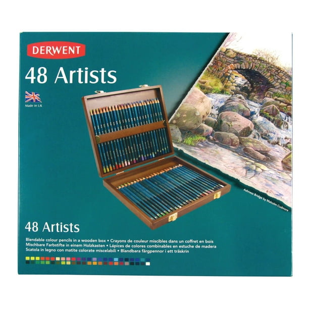 Derwent Artists' Colored Pencil Set, 48Pencil Wood Box Set Walmart