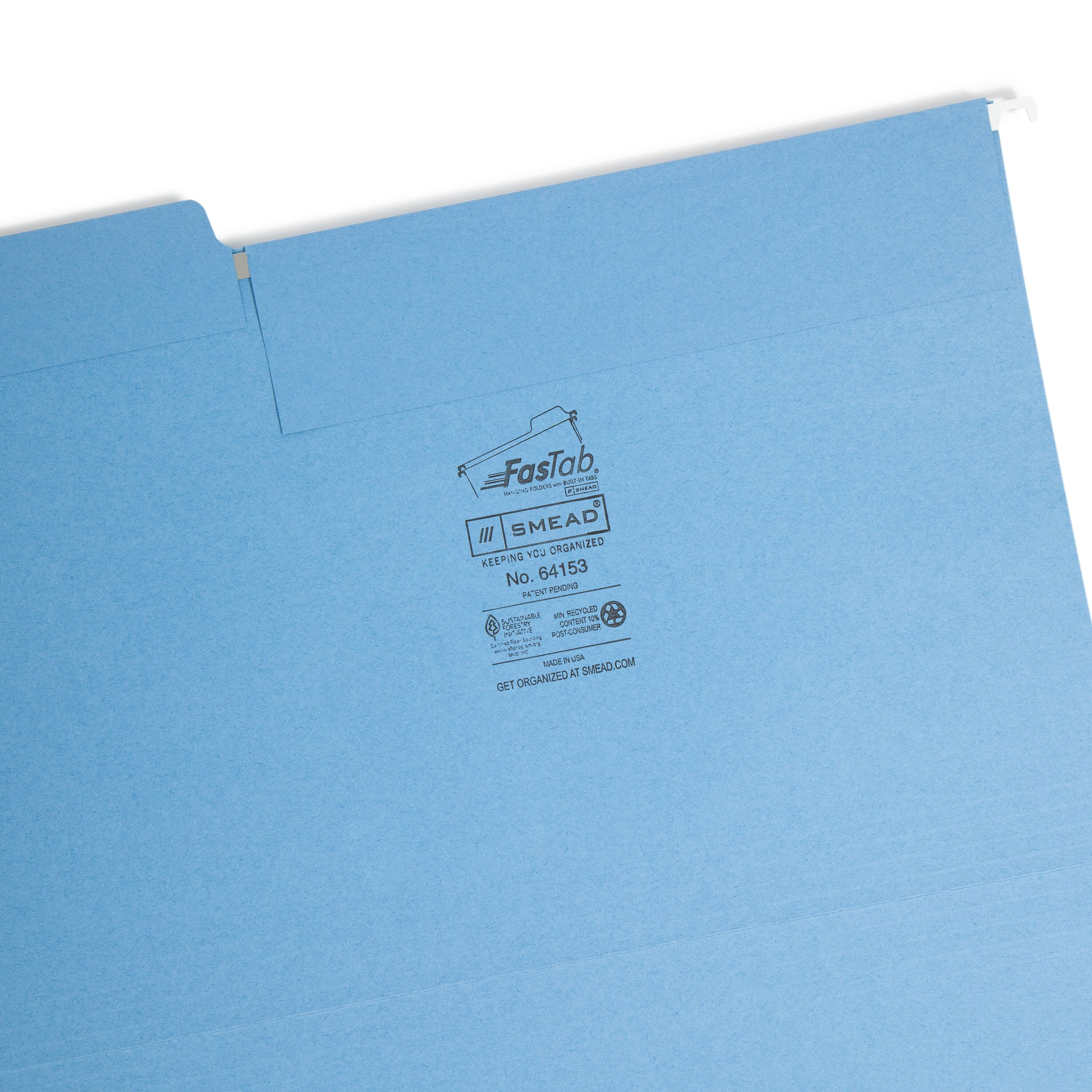 Smead FasTab Hanging File Folders, Legal Size, 1/3-Cut Built-in Tab, Assorted, 18 per Box (64153)