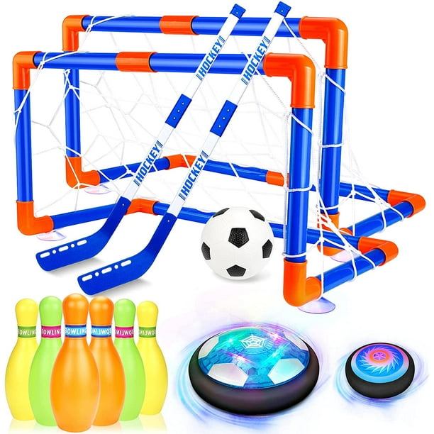 Juguetes para niños Juego de pelota de fútbol de hockey flotante con portería, pelota de fútbol de aire flotante recargable con luz LED y parachoques de espuma, juegos deportivos para interiores y ext Namotu CZYD-ZC59-2