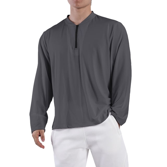 2025 Camisa de manga larga con media cremallera para hombre: corte holgado, tejido transpirable, prenda interior deportiva - M-XXXL
