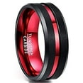 thumbnail image 1 of 8mm Loop Red Black Silver Blue Groove Tungsten Carbide Wedding Band Groove Engagement Ring for Men Comfort Fit, 1 of 10