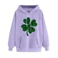 thumbnail image 2 of Women's St. Patrick'S Day Hoodie Loose Long Sleeve Pullover Clover Print Casual Irish With Pocket Purple M, 2 of 4
