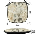 thumbnail image 5 of World Map Chair Seating Cushion Set of 6, Pattern Vintage Globe Atlas Theme Airship Knots Ribbon Retro Print, Seat Pads for Office with Anti-slip Backing, 16"x16", Beige Olive Green, by Ambesonne, 5 of 7