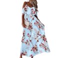 thumbnail image 2 of Koszal Bohème Femmes Robe Coupe Basse Épaule Froide Manches Courtes Imprimé Floral Robe Maxi pour Cocktail, 2 of 9