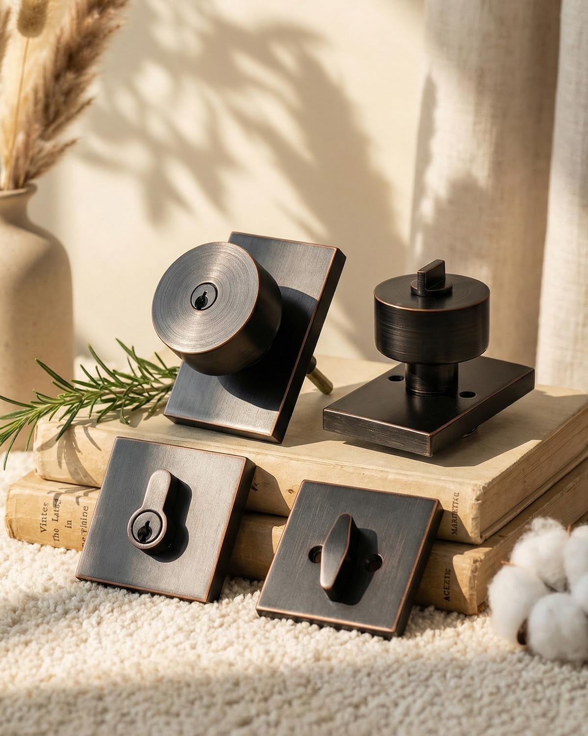 Oil Rubbed Bronze Door Knob with Deadbolt, Zinc Alloy Bronze Keyed Alike Exterior Door Lock Set, Heavy Duty Front Door Knob and Deadbolt Set with Lock and Key, Reversible (1 Pack)