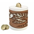 thumbnail image 1 of Dinosaur Piggy Bank, Pattern of T-Rex Fossil in the Ground Dead Bones Archeology Prehistory Theme, Ceramic Coin Bank Money Box for Cash Saving, 3.6" X 3.2", Brown White, by Ambesonne, 1 of 4