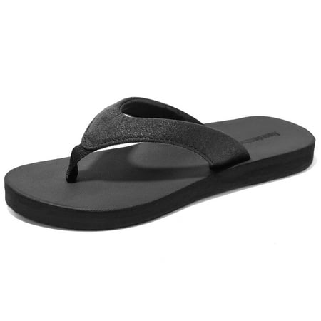 

NeedBo Women s Comfortable Flip Flops with Arch Support Non-Slip Casual Summer Thong Sandals-Black Crystal