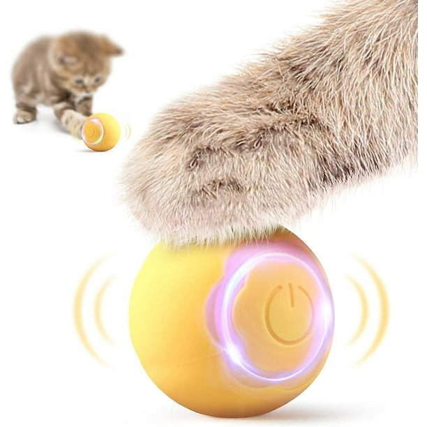 Pelota de juguete interactiva con forma de estrella para gatos, pelota de juguete para mascotas con luz LED, rotación automática, inteligente para gatos de interior, recargable por USB (amarilla)