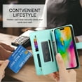 thumbnail image 5 of ELEHOLD for iPhone 11 Pro Flip Case, Wallet Zipper Magnetic Buckle Kickstand Wrist Strap Multifunctional Card Slots Wallet Business Case with Crossbody and Wrist Strap,Mint, 5 of 8