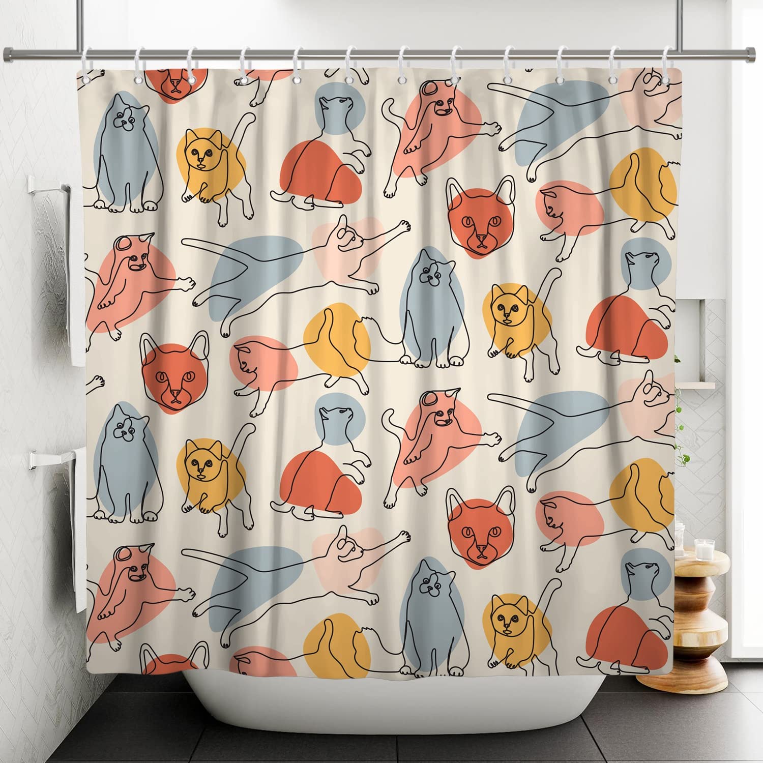 Funny Cat Shower Curtain Mid Century Shower Curtain Modern Abstract