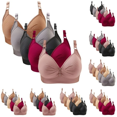 Fesfesfes Bras for Women Wireless 5PC Ladies Printing Gathered Together Large Size Daily Bra Underwear Bras