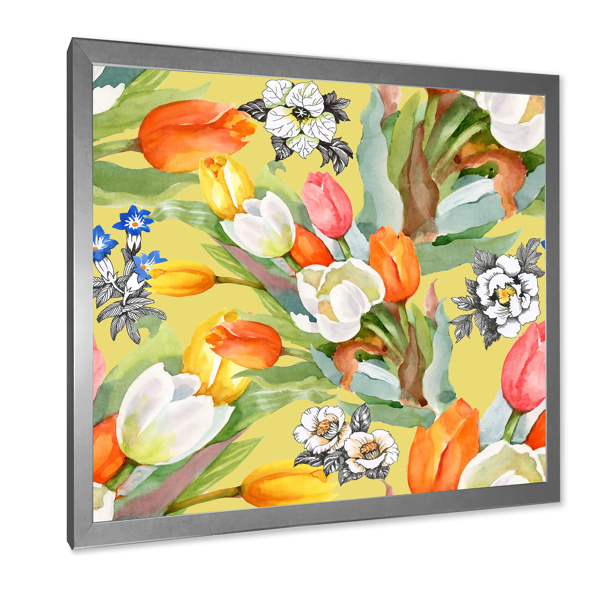 Designart 'Blooming Orange and White Tulips IV' Traditional Framed Art Print