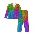 thumbnail image 1 of Fotbe Colorful Glitter Conjunto de Pijama de Manga Larga para Mujer con Estampado, Ropa de Dormir de 2 Piezas, Conjunto de Casa Suave y Cómodo con Bolsillos-XX-Large, 1 of 7