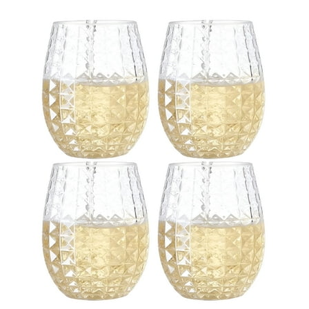 ACDANC 12oz Plastic Stemless Wine Glass,Wine Glasses Set of 4,Reusable Shatterproof Drink Glasses for Parties,Indoor&Outdoor